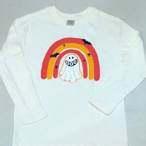 Hanna Andersson Cream Long-Sleeve Tee with Red & Yellow Rainbow Ghost